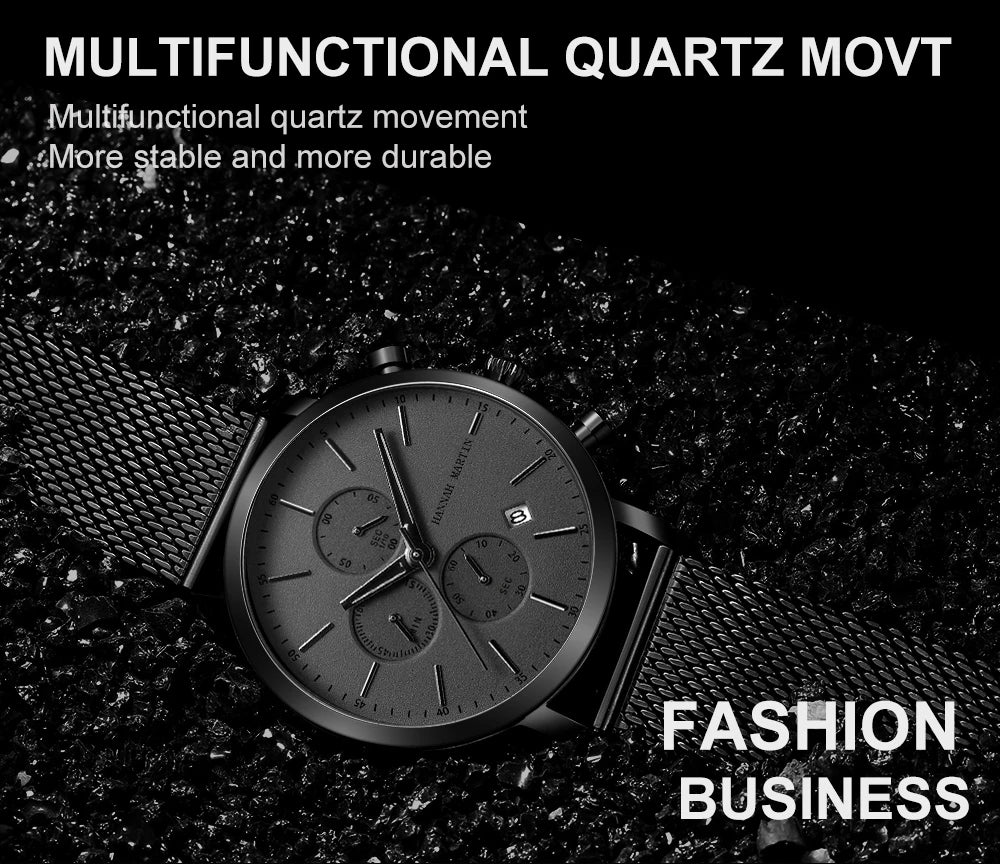 Hannah Martin Top Men Watch Brand Business Style Stainless Steel Fashion Waterproof Sports Multifunctional Quartz Watch for Men - Shopifynow