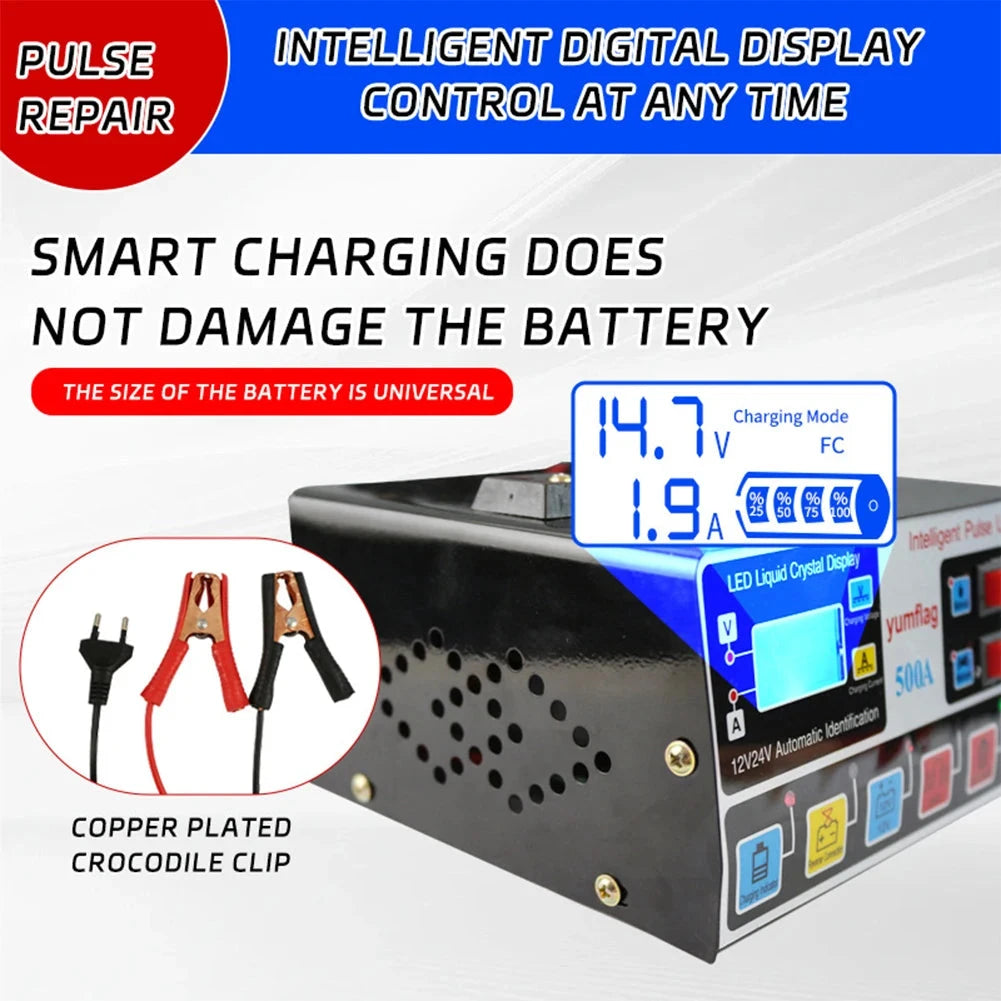 500A Battery High Power Fast Charger 12V/24V Car Battery Charger LCD Display Smart Charger for Lead-Acid AGM GEL EFB Batteries Shopifynow