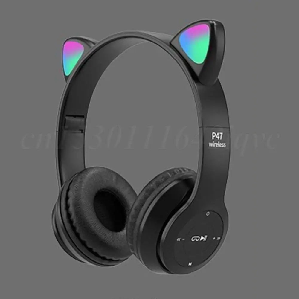 Wireless Headphones Cat Ear Gaming Headset Glow Light Bluetooth-Compatible Helmets Cute Over-Ear Headsets for Kids and Adult Shopifynow