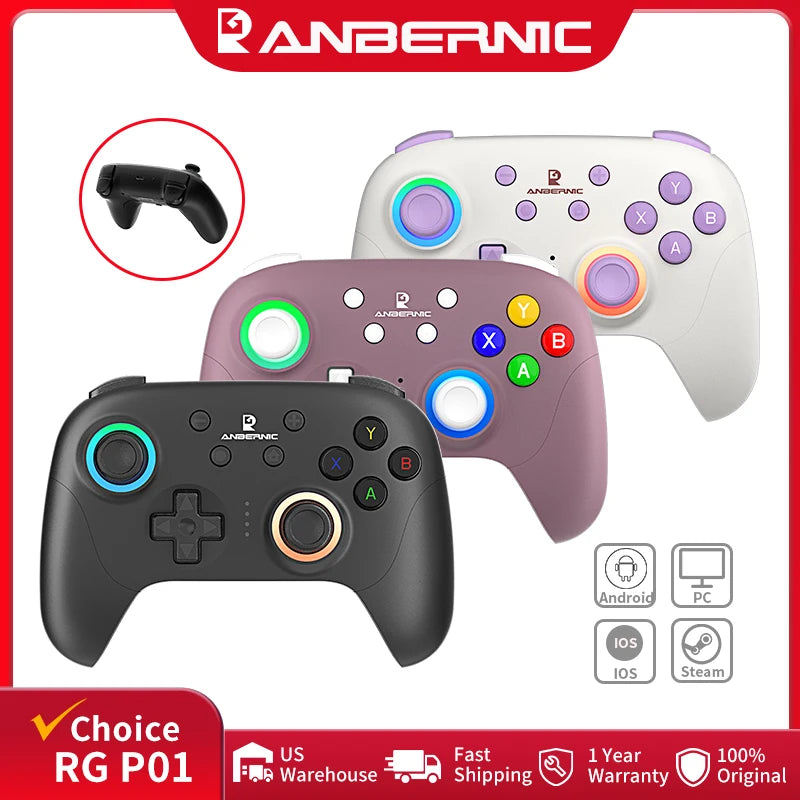 ANBERNIC RG P01 Retro Games Controller Wired/Wireless Bluetooth RGB Hall Effect Joystick XBOX Gamepad for PC Android IOS Steam Shopifynow