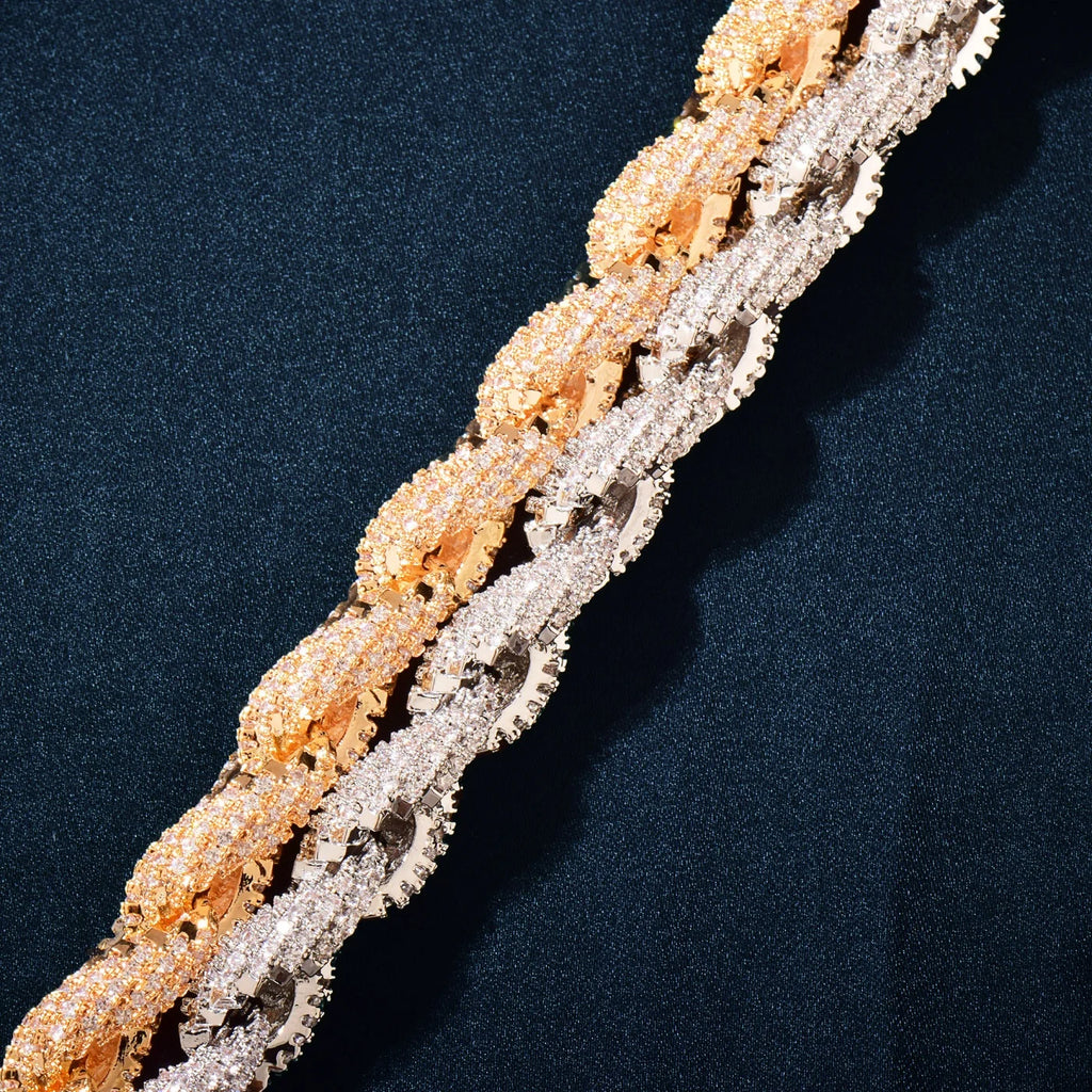 CUC 8mm Iced Out CZ Rope Chain Gold Color Iced Out Zirconia Men Hip Hop Necklace Link Fashion Punk Rapper Jewelry