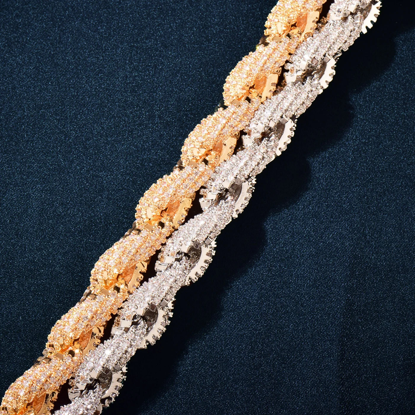 CUC 8mm Iced Out CZ Rope Chain Gold Color Iced Out Zirconia Men Hip Hop Necklace Link Fashion Punk Rapper Jewelry