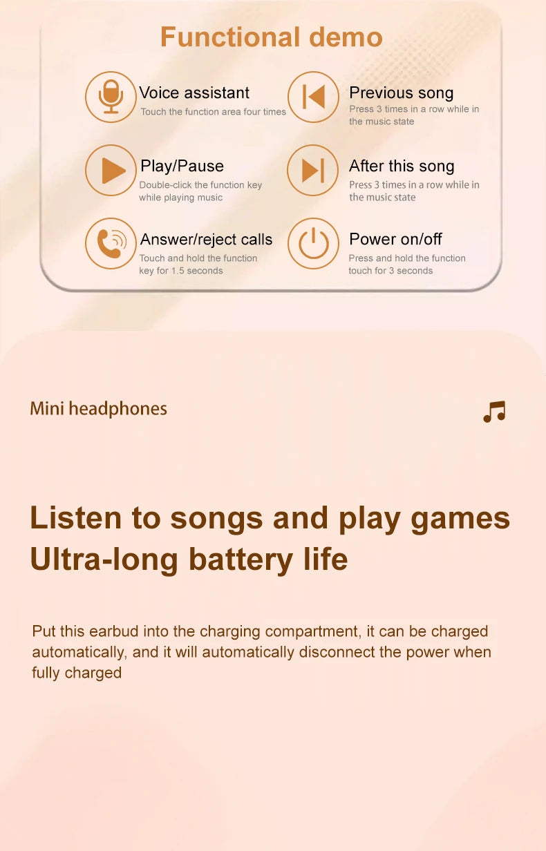 SK26 Bluetooth 5.4 Wireless Earphones Small Earbuds Sleeping Sport Invisible Headphones Bass Sound Quality Headset Sliding Cover Shopifynow