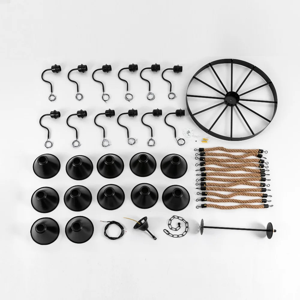 Bymaocar 12 Lights Hemp Rope Vintage Industrial Chandelier Ceiling Light Rustic Wheel Large Pendant Light Fixture Fit  Cafe Bar Shopifynow