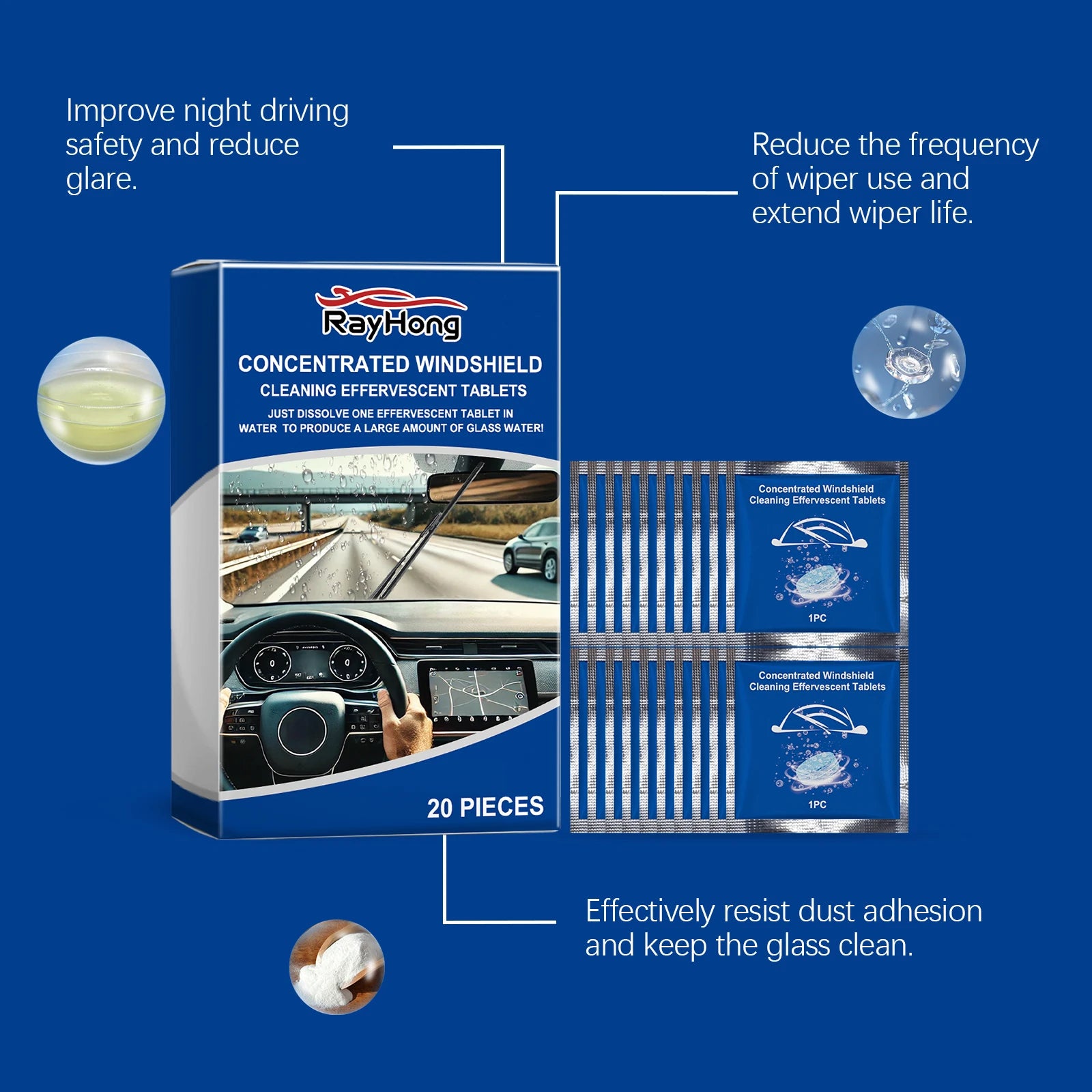 Car Windshield Washer Tablets Effervescent Tablet Concentrated Cleaning Tablets Car Window Cleaner Glass Cleaner