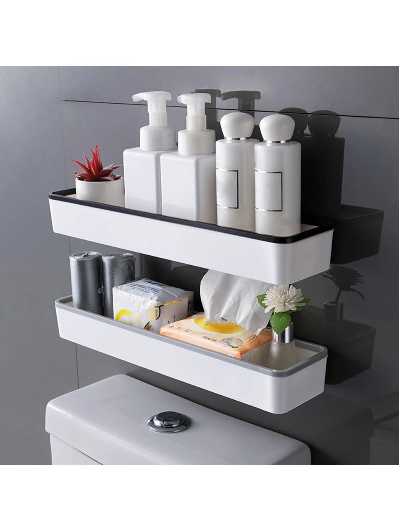 1pc Toilet Bathroom Storage Cabinet Rack Wall Hanging Hole Free Multifunctional Artifact Above Toilet Rack White Shelf Organizer Shopifynow