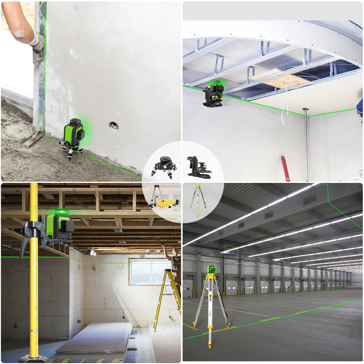 Huepar 903CG Set 12 3D Cross Lines Laser Level Osram Green Laser Beam Self-Leveling 360 Vertical Horizontal with Receiver Tripod - Shopifynow