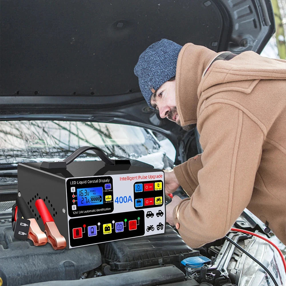 Heavy Duty Car Battery Charger 12/24V 400A Full Automatic Car Battery Charger 220W High Power Smart Pulse Repair Battery Charger Shopifynow