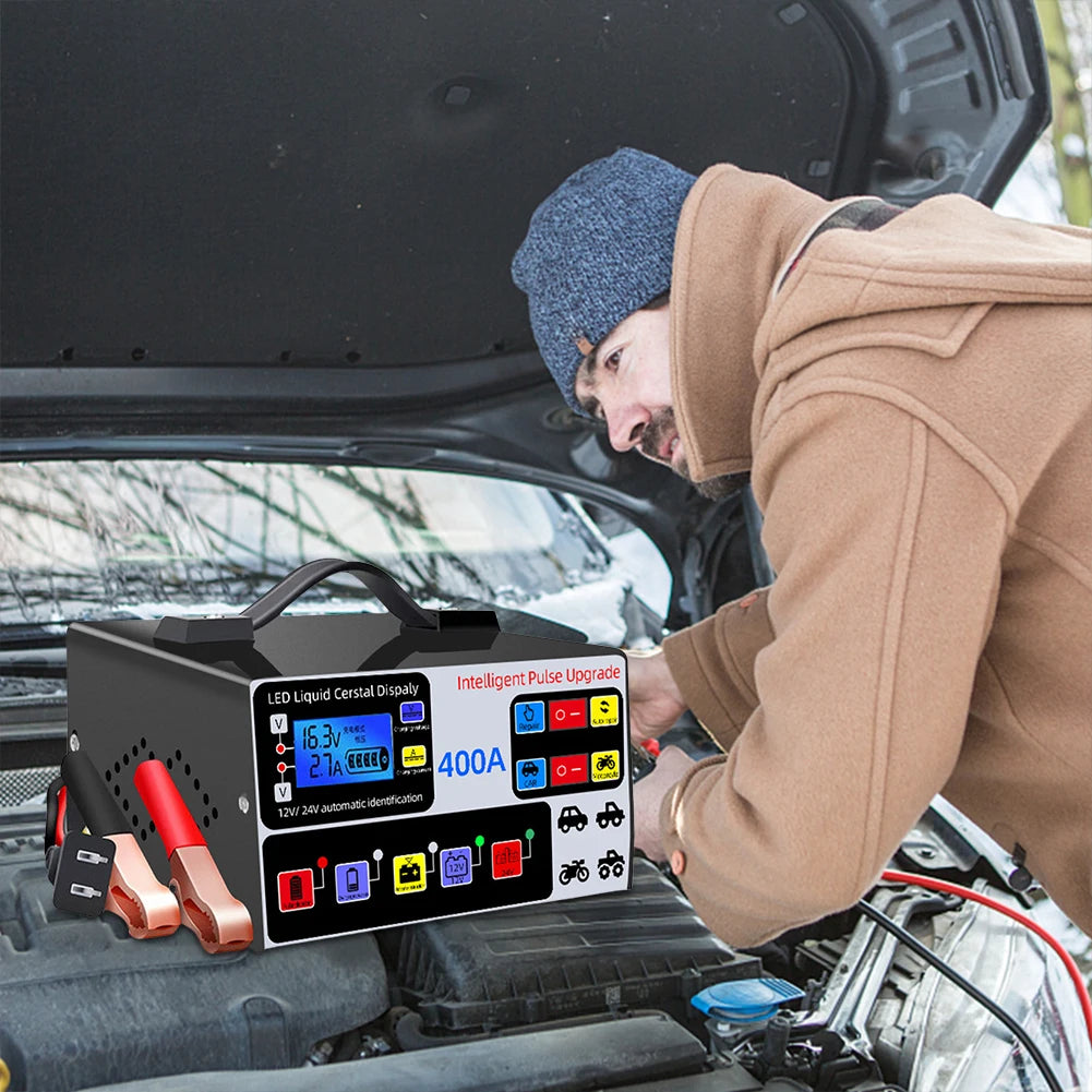 Heavy Duty Car Battery Charger 12/24V 400A Full Automatic Car Battery Charger 220W High Power Smart Pulse Repair Battery Charger Shopifynow