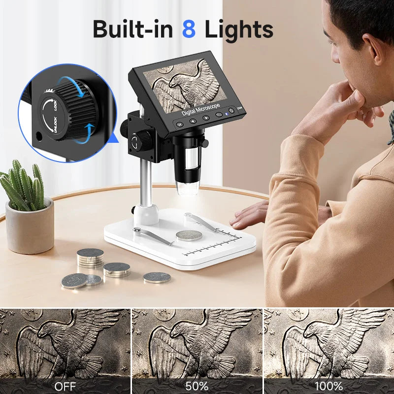 Hayve DM4 Digital Microscope with 4.3 inch IPS Screen 1000X Coin Microscope with 8 LEDs, Compatible with Windows 8GB including Shopifynow