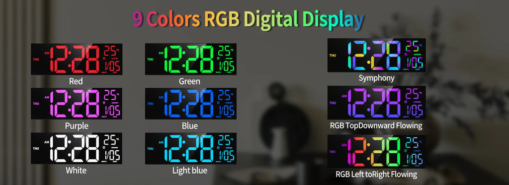 16" Large Digital Wall Clock, Big LED Display with Remote, 8 RGB Color, Alarm, DST, Temperature for Living Room, Kitchen Shopifynow