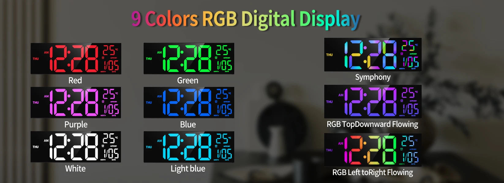 16" Large Digital Wall Clock, Big LED Display with Remote, 8 RGB Color, Alarm, DST, Temperature for Living Room, Kitchen Shopifynow