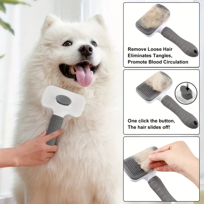 2-in-1 Pet Grooming Brush - Massaging Deshedder with Easy Cleanup Shopifynow