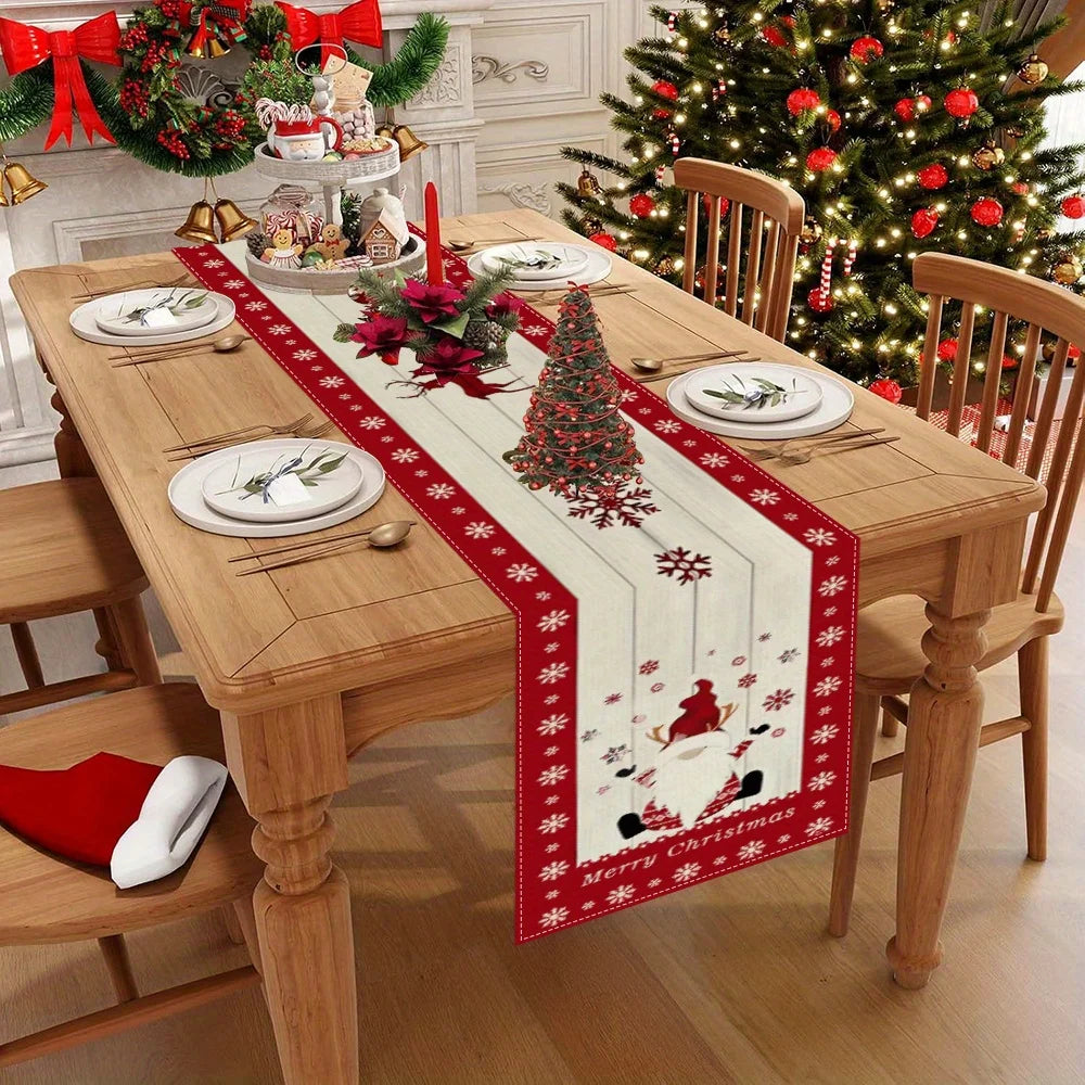 Christmas Table Runner with Santa Claus, Snowflake & Reindeer Pattern, Multiple Sizes, for Christmas Home Decoration and Gifts Shopifynow