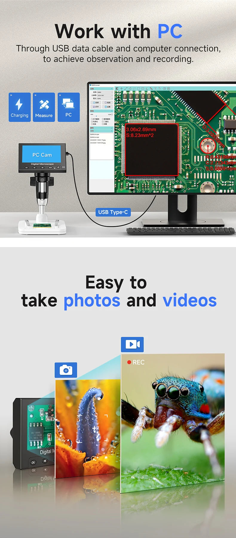 Hayve DM4 Digital Microscope with 4.3 inch IPS Screen 1000X Coin Microscope with 8 LEDs, Compatible with Windows 8GB including Shopifynow