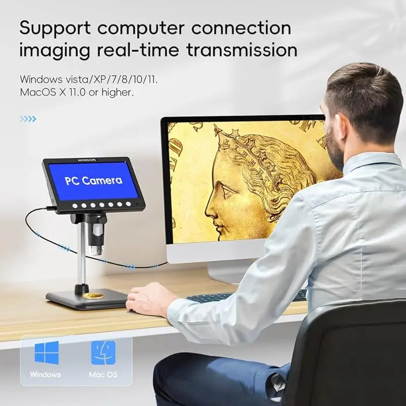 5MP 7'' Digital Microscope 1200x Magnification HD Coin Microscope with 8 LEDs Soldering Microscope for Electronics PCB Repair Shopifynow