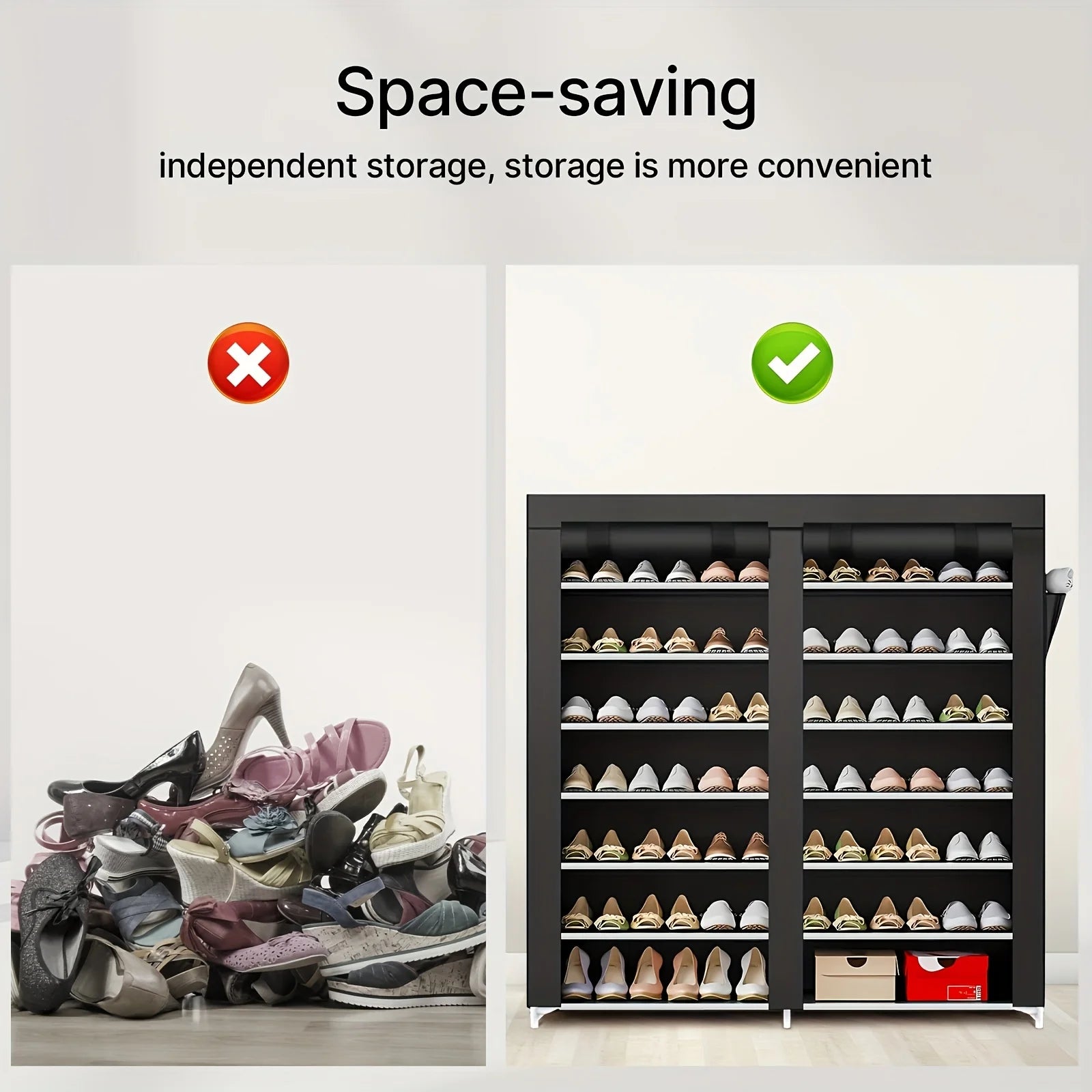 6-layer double row shoe rack with dust cover, easy to assemble and store shoes, black plastic design, 12 grid storage rack Shopifynow