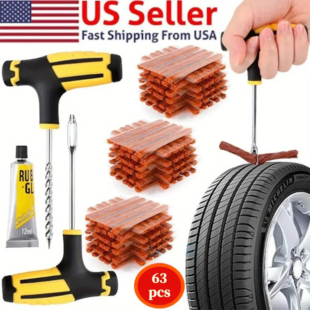 63pcs Tire Repair Kit  DIY Flat Tire Repair Car Truck Motorcycle Home Plug Patch Repair Tools Accessories Gift 5 Fix Strips - Shopifynow