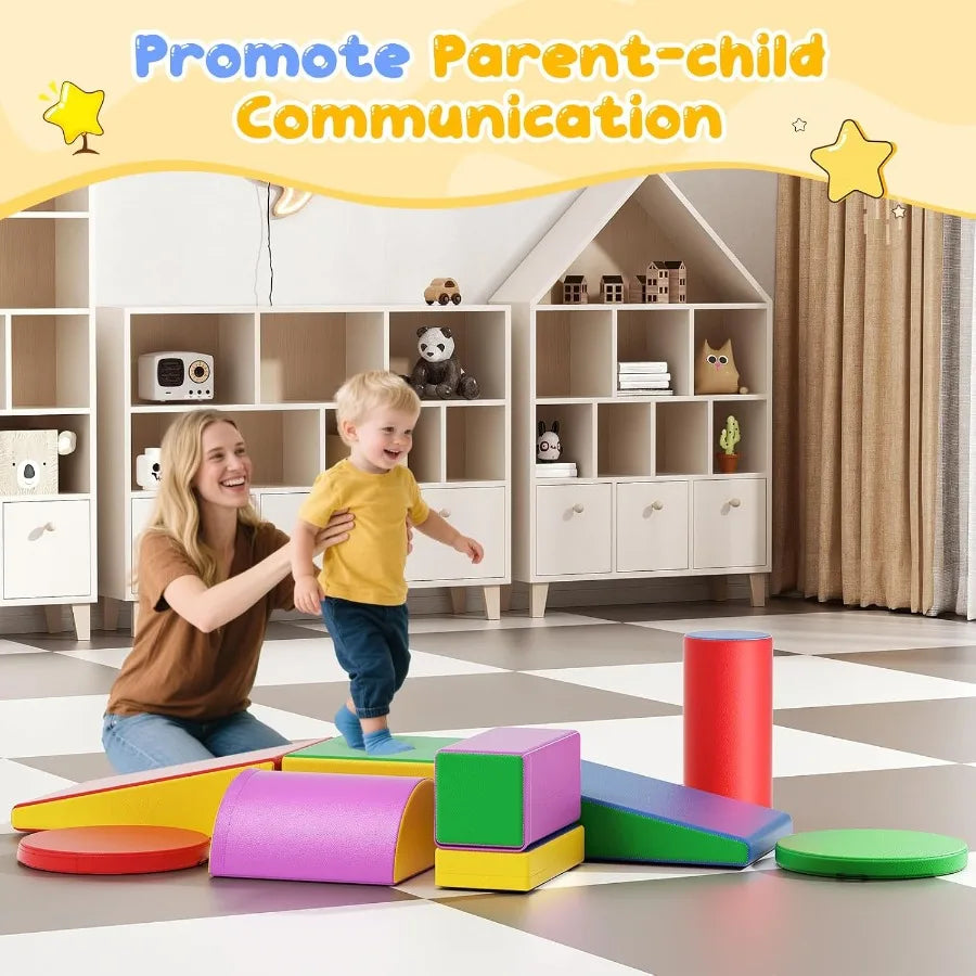 Foam Climbing Blocks, Soft Climbing Toys for Toddlers, 9 Pieces Crawl and Climb Foam Playset with Cushion Pad, Indoor Climber Ac Shopifynow