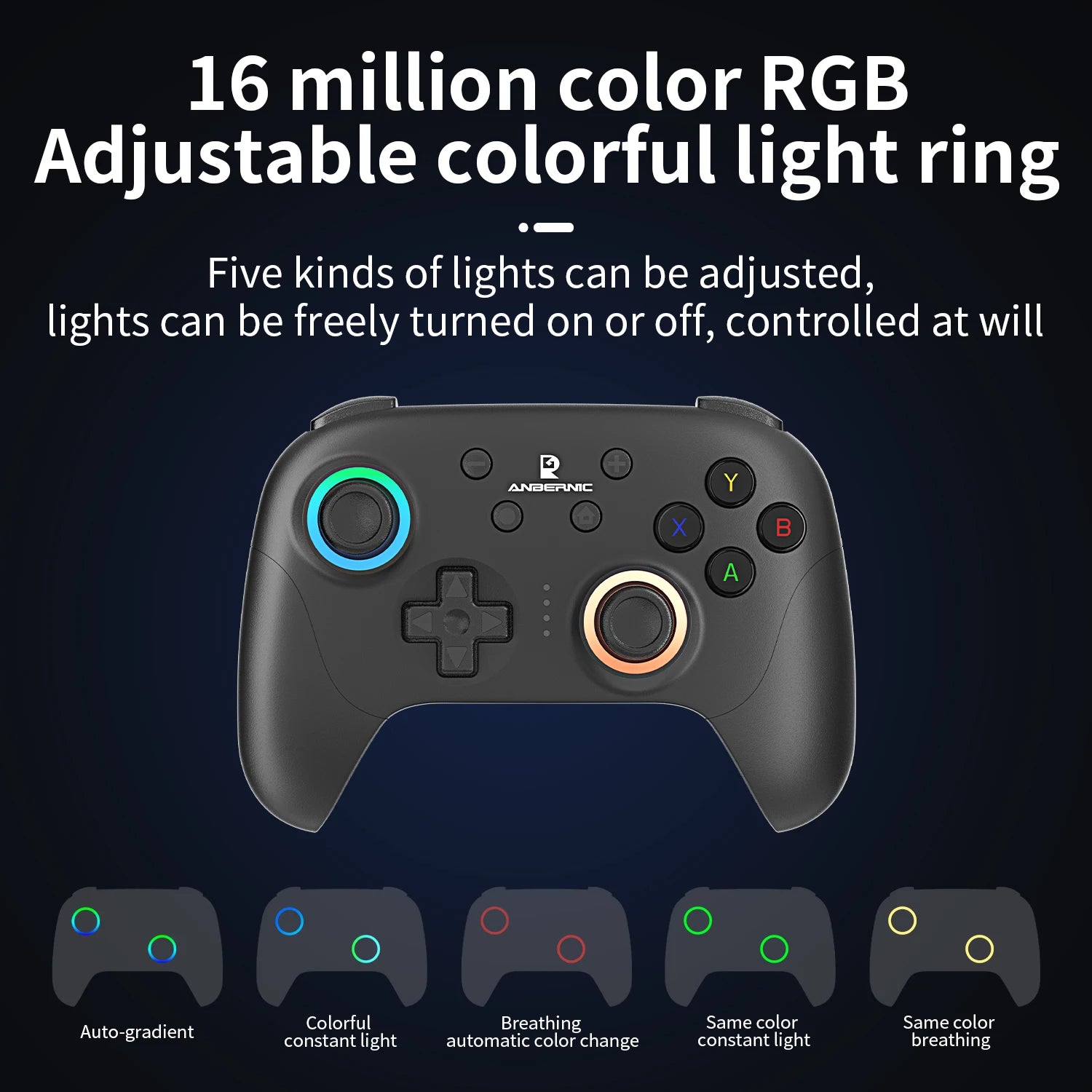 ANBERNIC RG P01 Retro Games Controller Wired/Wireless Bluetooth RGB Hall Effect Joystick XBOX Gamepad for PC Android IOS Steam Shopifynow