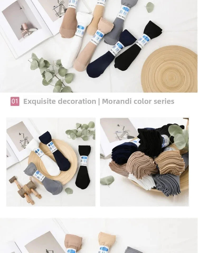 5pairs Men's Summer Ice Silk Crew Socks Breathable Moisture Wicking Anti Odor Business Casual Sports Socks Stockings Shopifynow