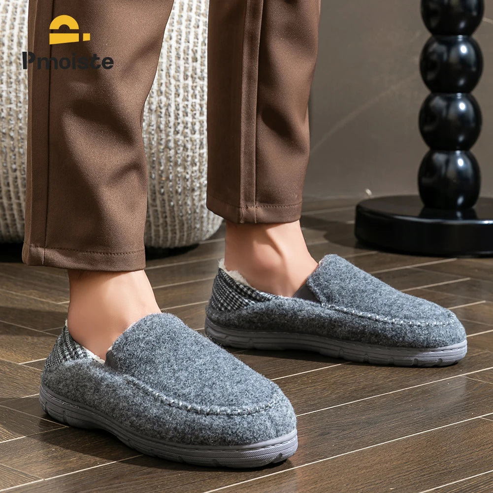 Winter Slippers for men Mark Line Sole Comfortable Felt Warm Non Slip Soft Memory Foam Cushion House Shoes Shopifynow