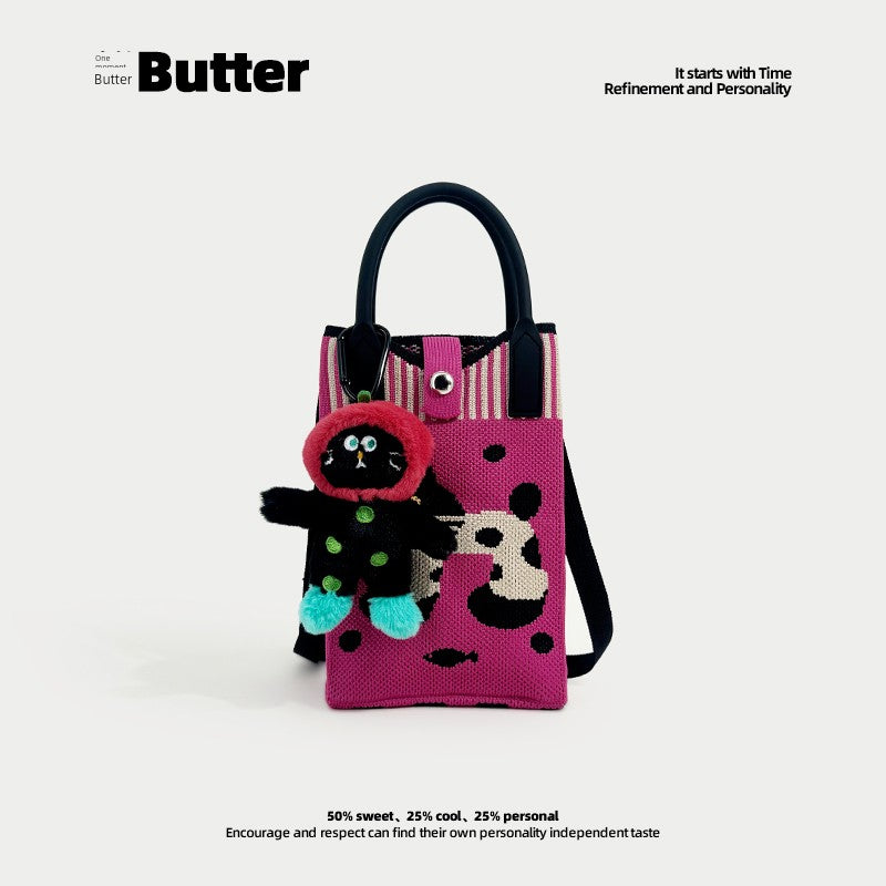 Butter Korean Style New Arrival Florals Cute Knitted Bag Versatile Handheld Mini Shoulder Adjustable Messenger Bag Coin Purse Shopifynow