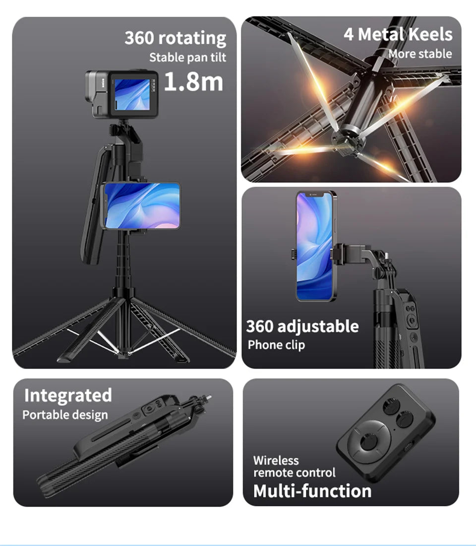 FANGTUOSI New Tripod Gimbal Stabilizer for Smartphone Camera, Tripods Stand Bluetooth Selfie Stick brackets AI Follow-Up Holder - Shopifynow