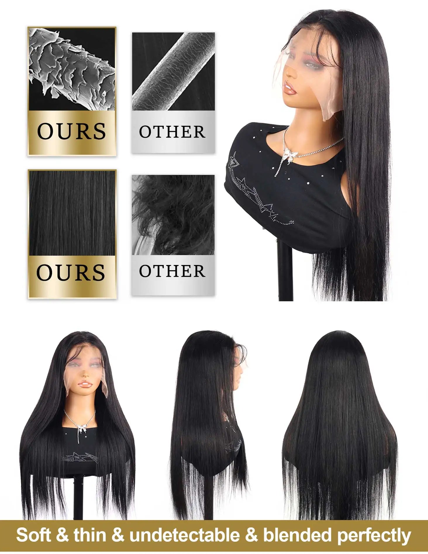 40 50 Inch Straight Human Hair Wig 13x6 HD Lace Frontal 100% Human Hair Wigs 250 Density Remy Pre Plucked Lace Front Closure Wig Shopifynow