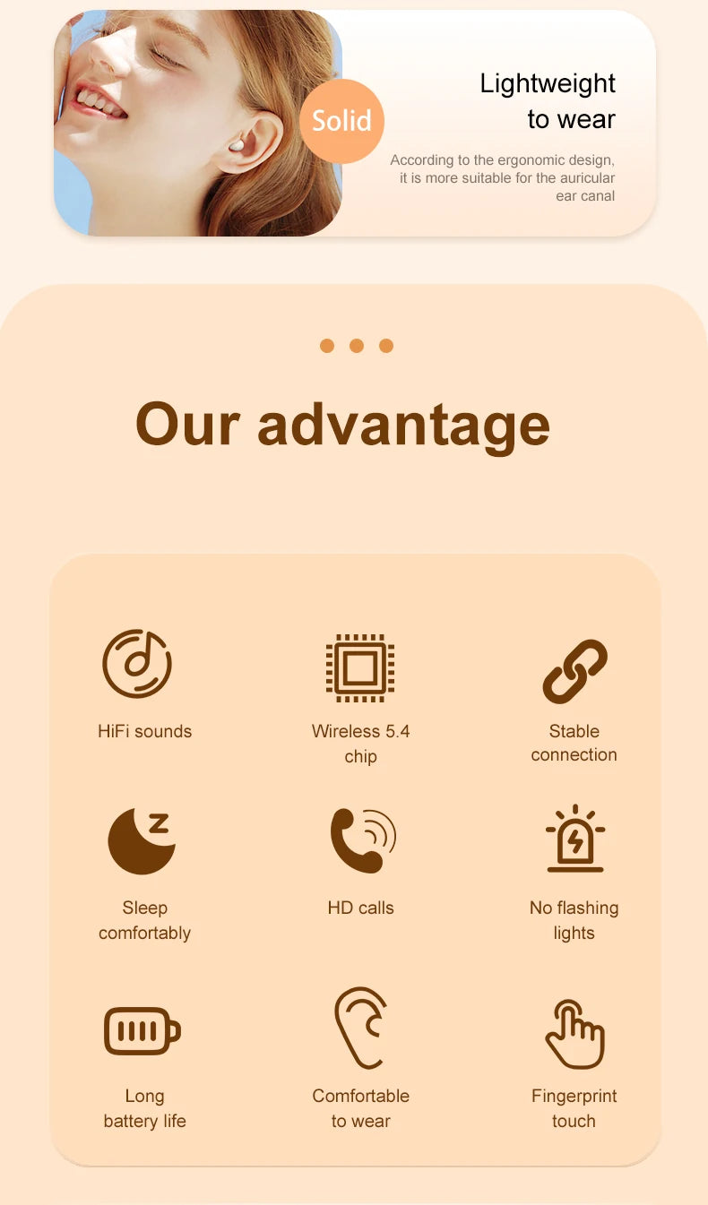 SK26 Bluetooth 5.4 Wireless Earphones Small Earbuds Sleeping Sport Invisible Headphones Bass Sound Quality Headset Sliding Cover Shopifynow