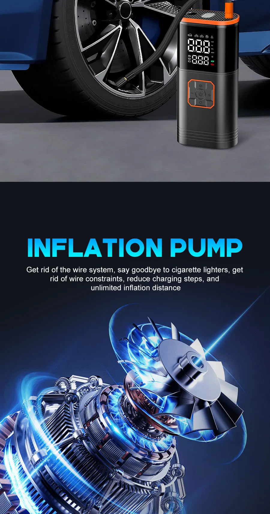 Digital Display Portable Tire Inzzator, USB Rechargeable Air Compressor for Car Bike Motorcycle Tires, Balls, Inflatable Toys Shopifynow