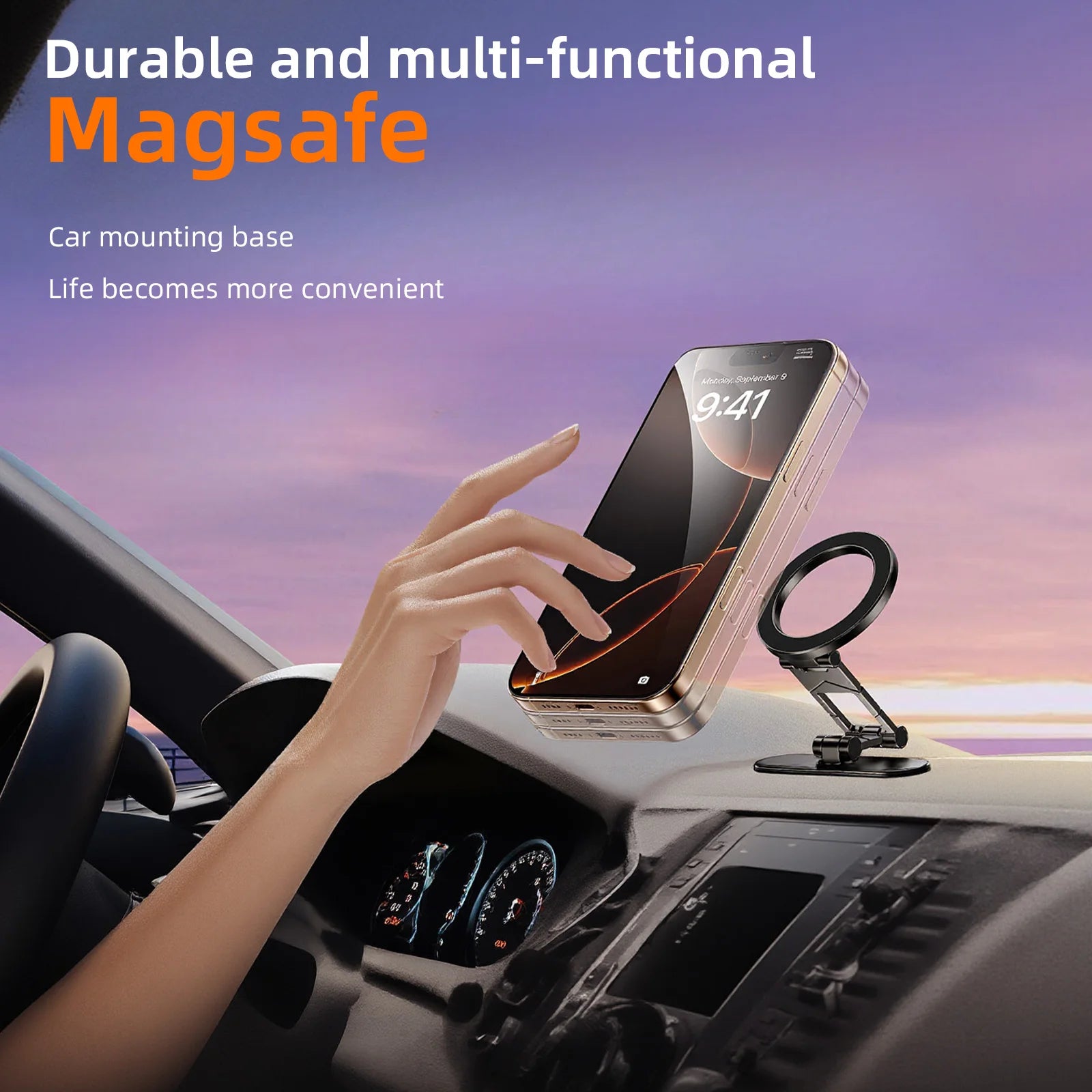 Dual Side Magnetic Car Phone Holder for Magsafe Car Dashboard Mount 360° Rotation Phone Holder for iPhone 17 16 15 Android