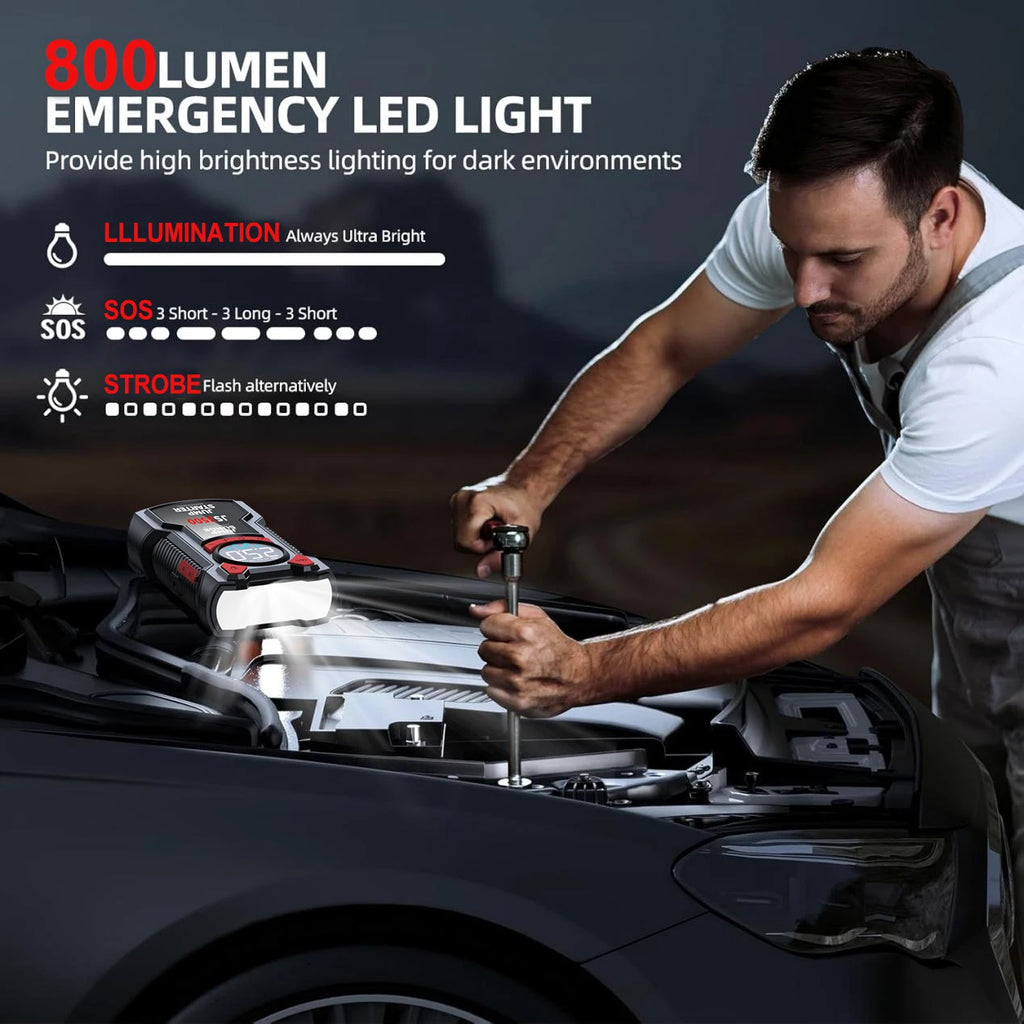 5-in-1 Multifunctional Air Pump Jump Starter with Air Compressor 3000A Peak/150PSI Battery Jump Starter Digital Tire Inflator