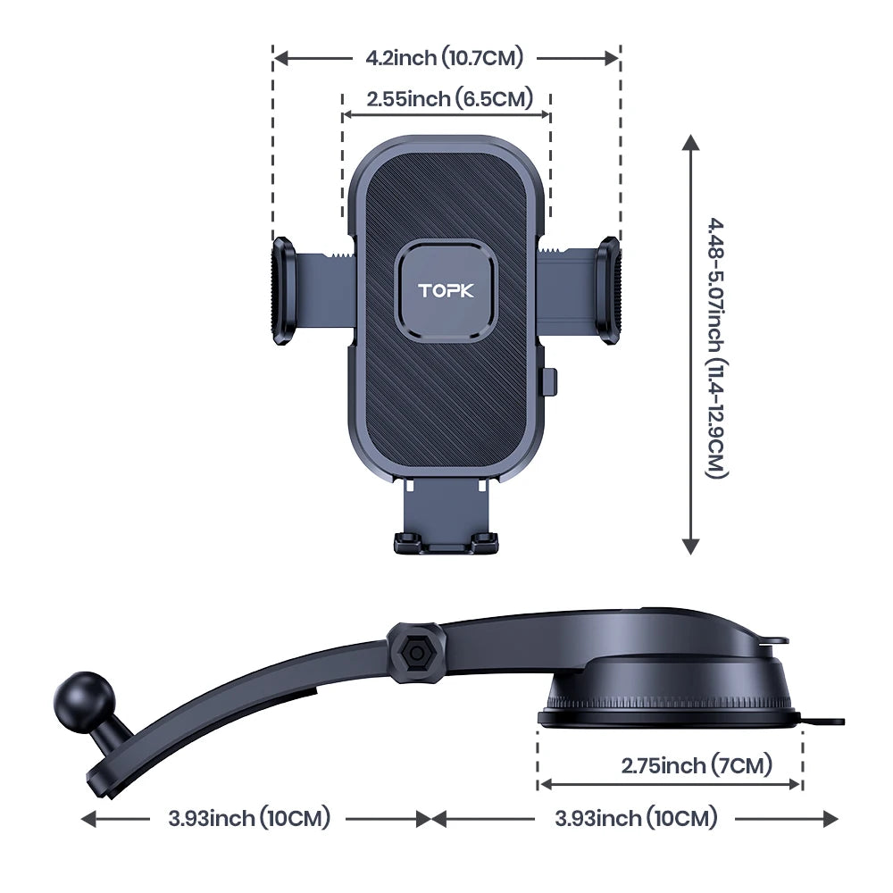 TOPK Universal Car Phone Holder Dashboard Mount for iPhone Android 360° Rotatable Anti-Slip Easy Install Compact Design Durable Shopifynow