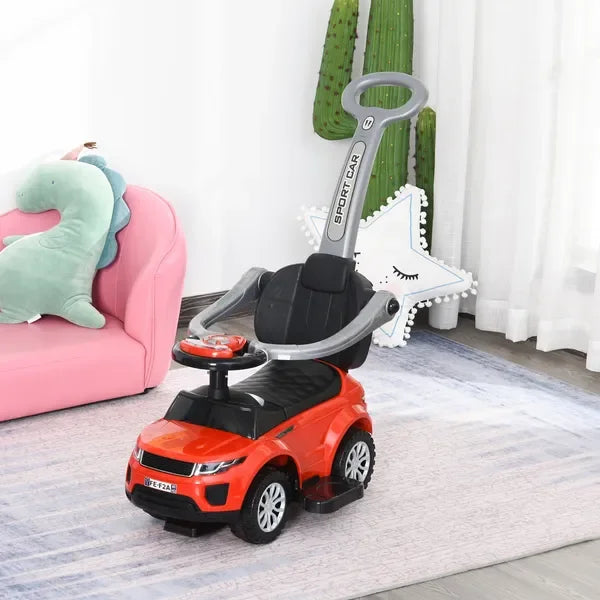 Aosom Kids 3 in 1 Push Car Ride-On Stroller Sliding Walking Toy with Horn Music Light Secure Bar for Boys Girls 1-3 Years Old Re