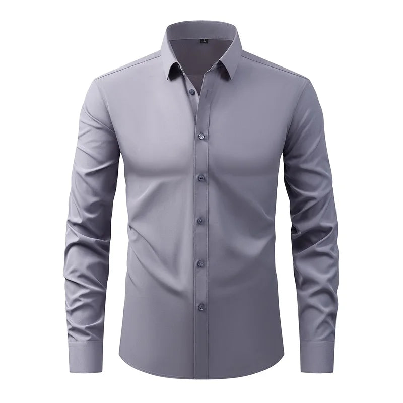Men s Classic Button-Down Shirt with Long Sleeves Solid Color Casual Business Top for Spring Streetwear and Beach Vacation Shopifynow