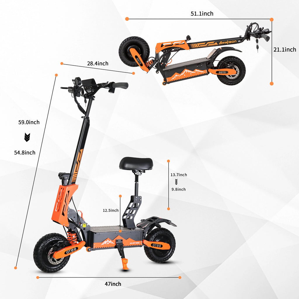 Arwibon 5600W Adult Electric Scooter Dual Motor Top Speed 46MPH,60V27AH, 11-inch Off-Road Tires Sport Folding eScooter with Seat Shopifynow