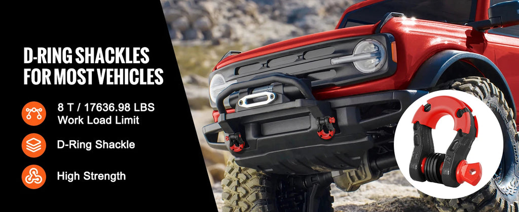 SucceBuy 2pcs 3/4" D-Ring Shackle U-Hook Loop Shackles with 7/8" Pin Isolators & Washers for Jeep Off Road Vehicle Recovery Shopifynow