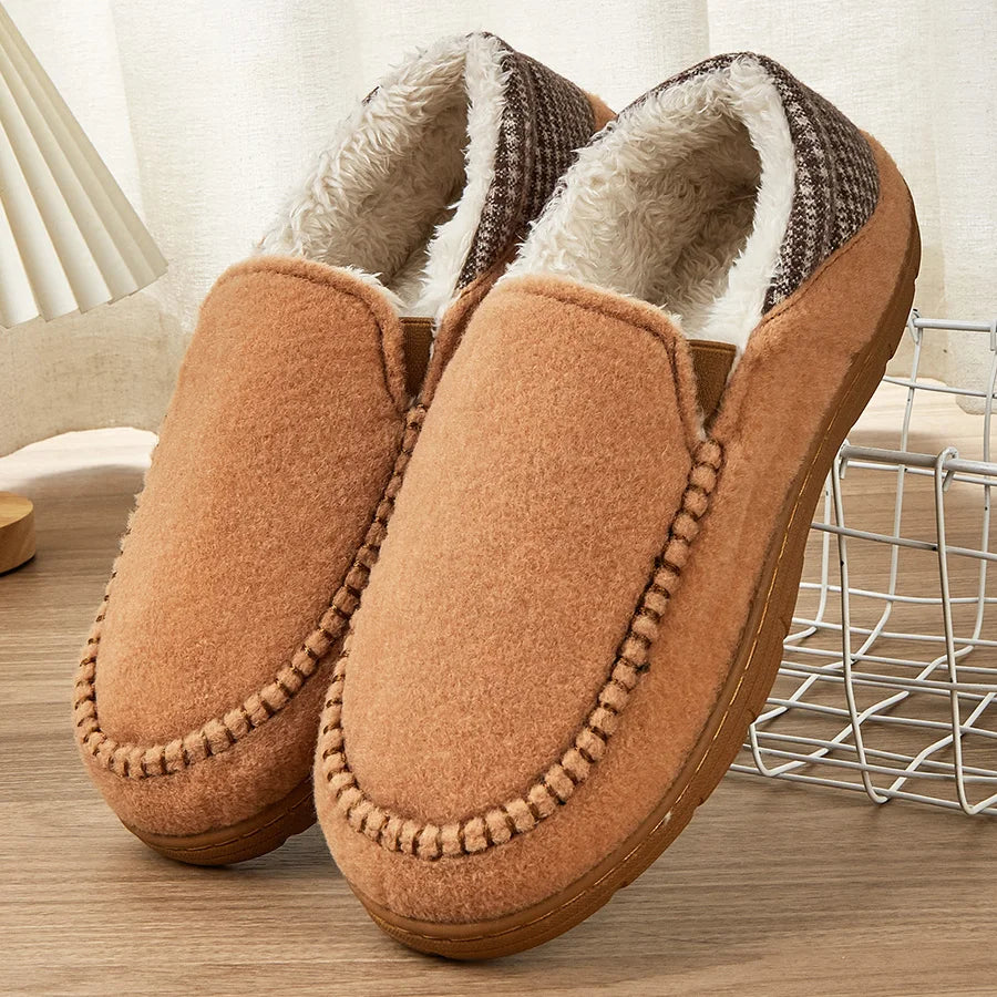 Winter Slippers for men Mark Line Sole Comfortable Felt Warm Non Slip Soft Memory Foam Cushion House Shoes Shopifynow