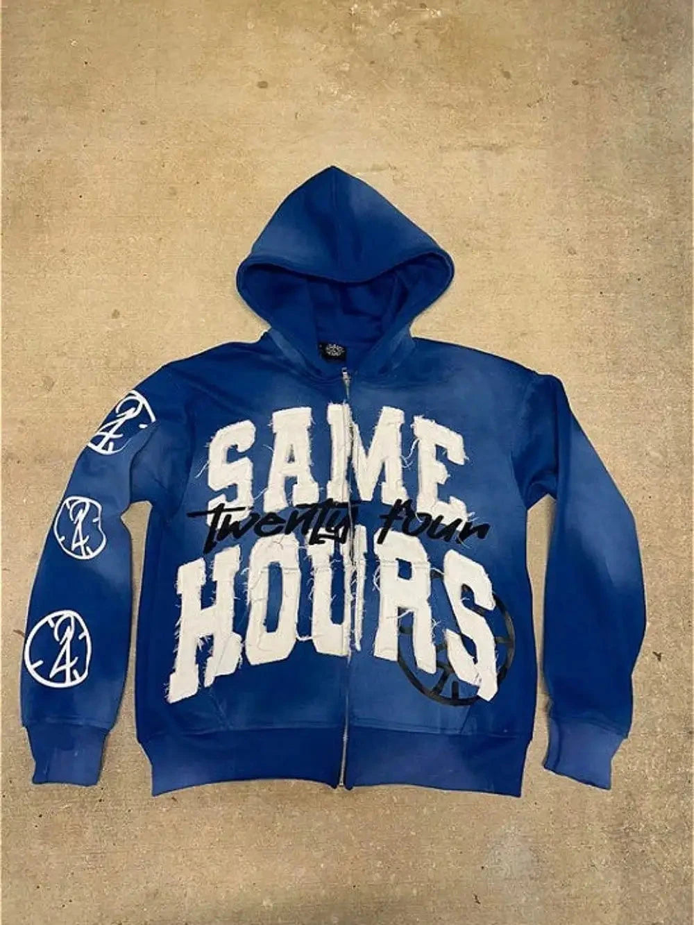 Men's Letter Zipper Embroidery Hoodie Street “Same Hours”Hip-hop Style Vintage Aesthetic Sweatshirt Shopifynow