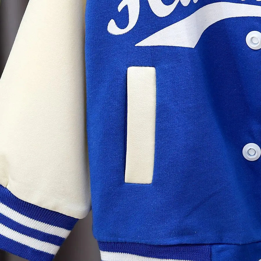 Boys' autumn letter baseball single-breasted jacket+round neck printed cotton long sleeve+striped sweatpants 3Pcs suit Shopifynow