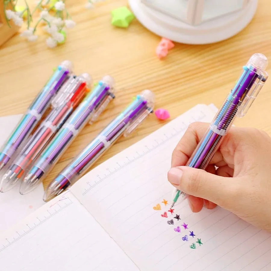 6 Pack 0.5mm 6in1 Multicolor Ballpoint Pen 6 Colors Retractable Ballpoint Pens for Office School Supplies Students Gift Party F