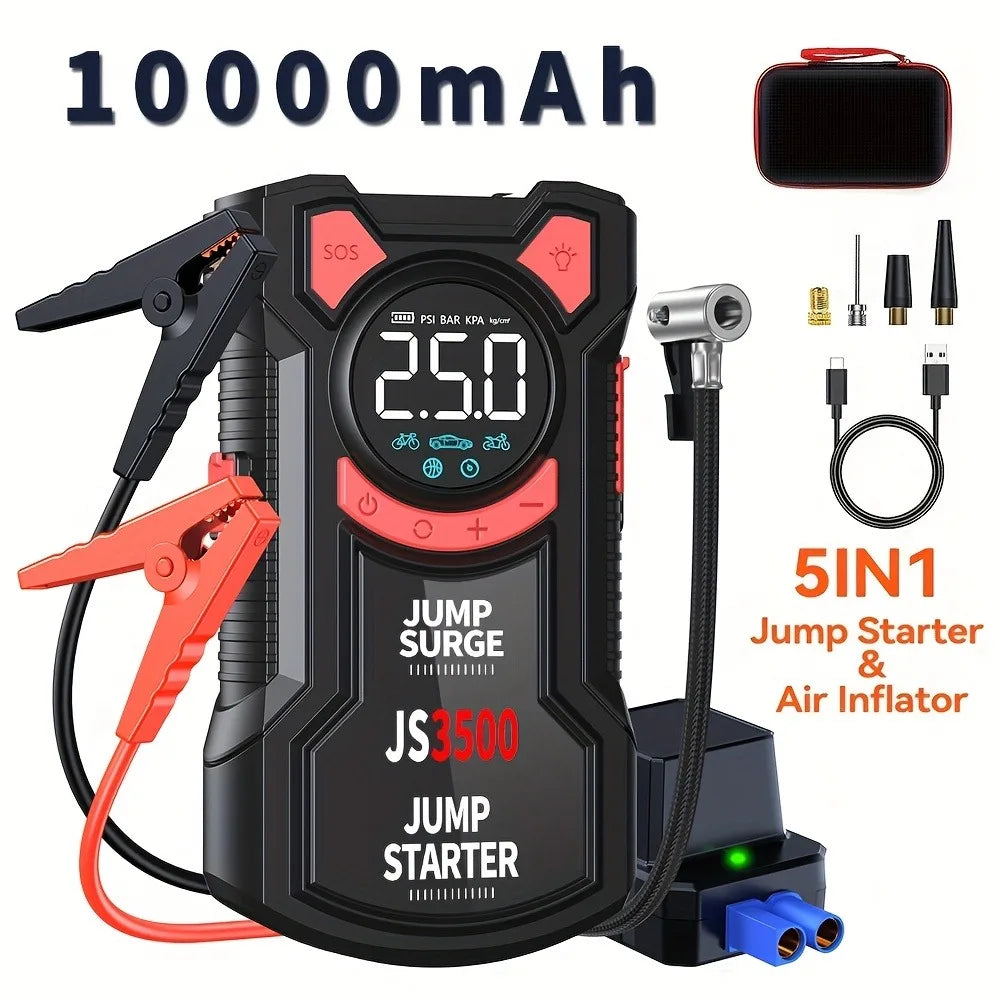 5-in-1 Multifunctional Air Pump Jump Starter with Air Compressor 3000A Peak/150PSI Battery Jump Starter Digital Tire Inflator Shopifynow