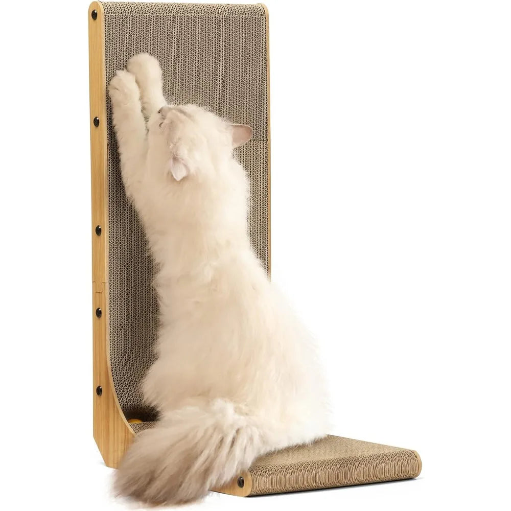 FUKUMARU Cat Scratcher, 26.8 Inch L Shape Cat Scratch Pad Wall Mounted, Cat Scratching Cardboard with Ball Toy for Indoor Cats,