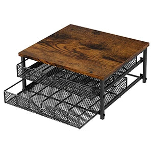 2-Tier 72-Cap Coffee Pod Organizer | Industrial Brown/Black Drawer w/ Baskets | Space-Saving K-Cup Storage Shopifynow