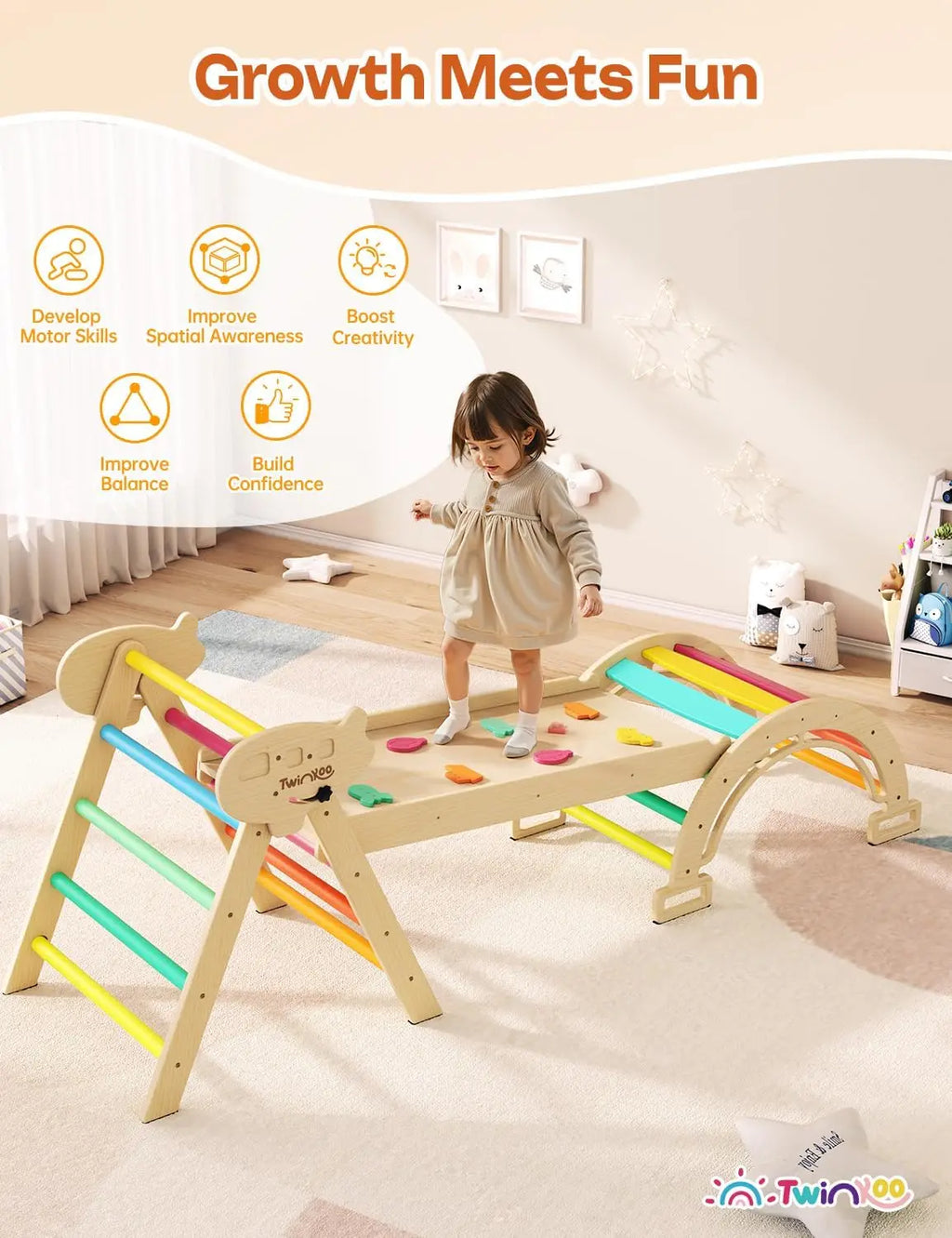 7 in 1 Pikler Triangle Set, Foldable Toddler Baby Climbing Toys, Solid Wooden Montessori Climbing Set, Baby Climber Indoor Playg Shopifynow