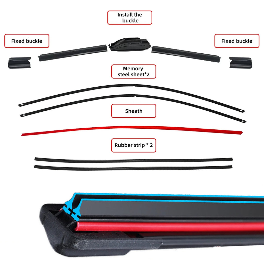 Car Windshield Wiper blades Universal Soft Double layer Rubber Frameless Bracketless car wipers 14" 16" 19" 20" 21" 22" 24"26"