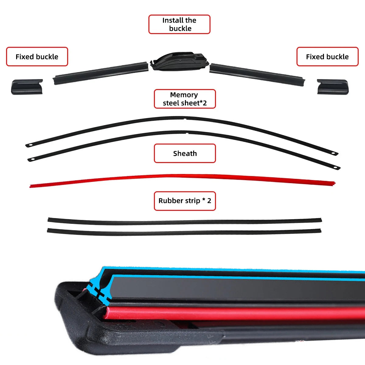 Car Windshield Wiper blades Universal Soft Double layer Rubber Frameless Bracketless car wipers 14" 16" 19" 20" 21" 22" 24"26"