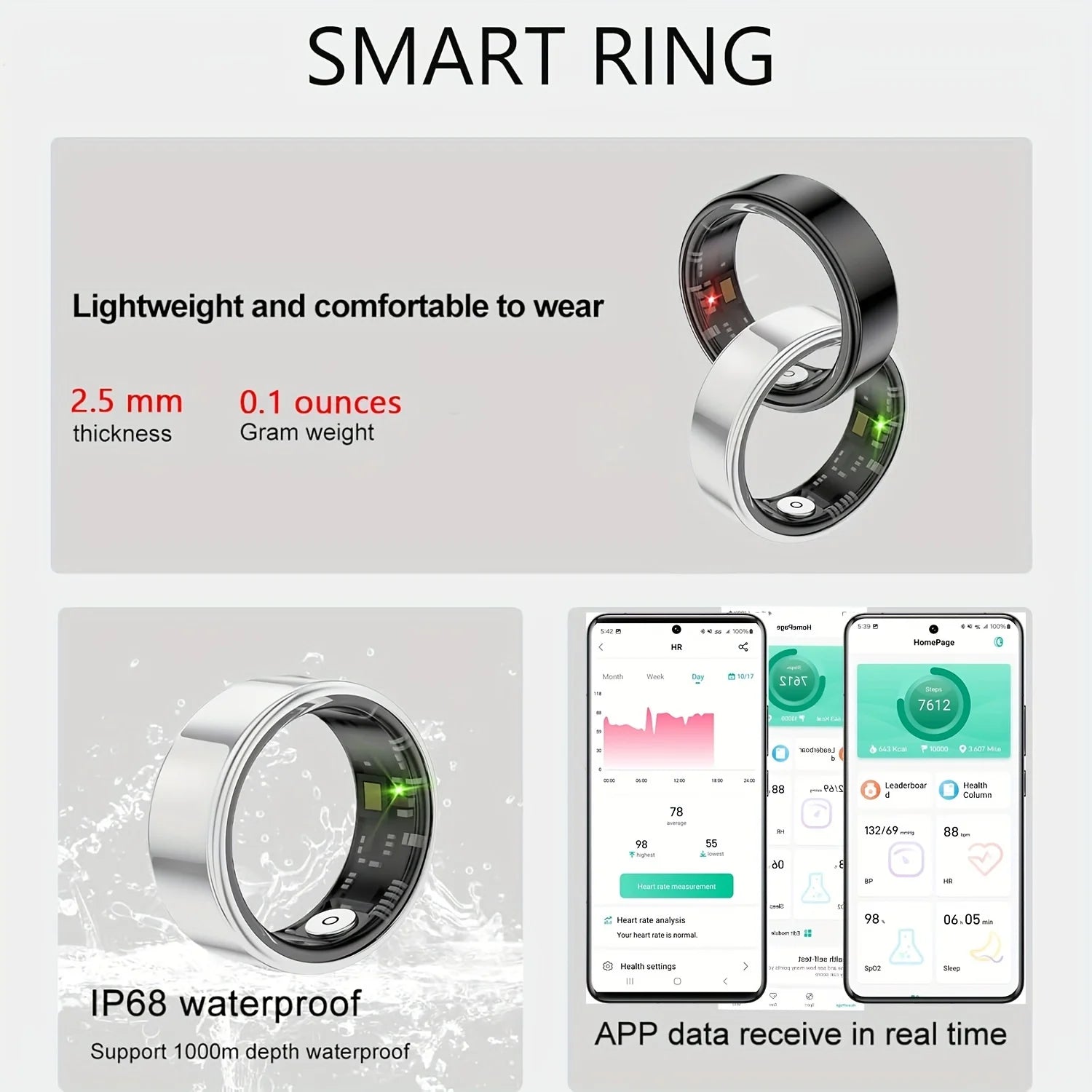 Smart ring, sleep tracking, motion monitoring, compatible with iPhone and Android, smart gift, suitable for women and men Shopifynow