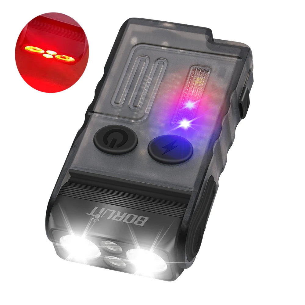 BORUiT V20 Keychain EDC LED Flashlight Head Swivels Type-C Rechargeable Magnet Torch Buzzer Work Light with Clip Magnet Lantern Shopifynow